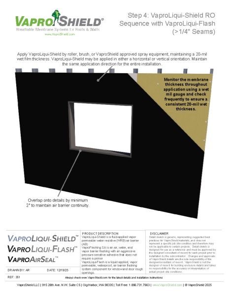 VaproLiqui-Shield Rough Opening Flashing Sequence with VaproLiqui-Flash (Wide Seams)