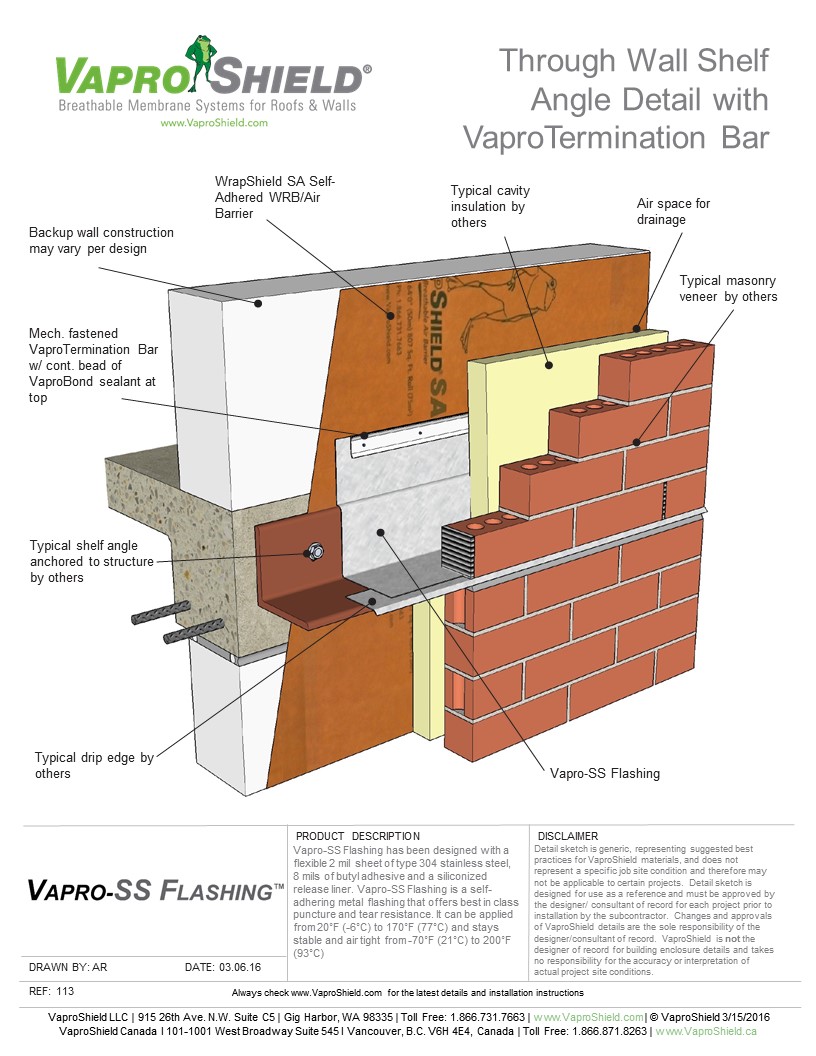 Through Wall Shelf Angle Detail with VaproTermination Bar